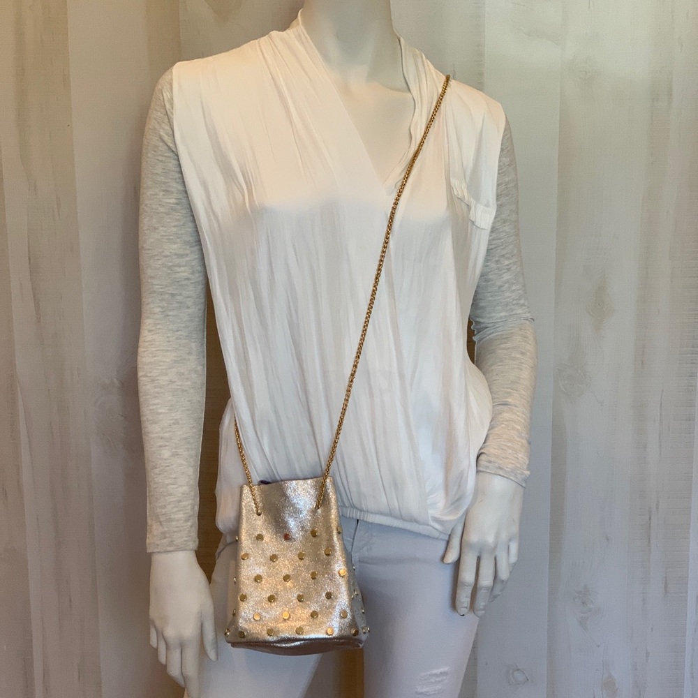 Silver studded bucket bag with chain strap